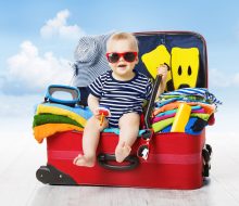 Camping Du Pouldu : Baby In Travel Suitcase. Kid Inside Luggage Packed For Vacation